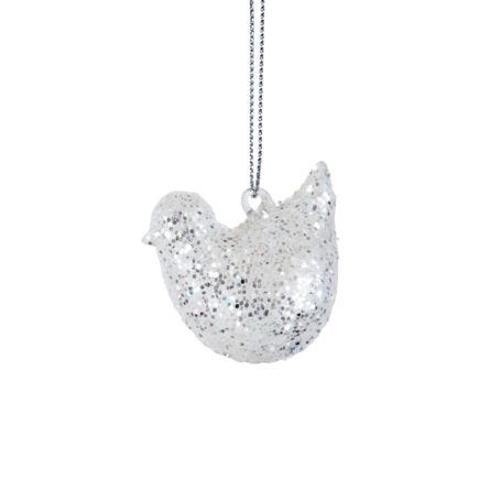 Glittery Robin Glass Decoration White