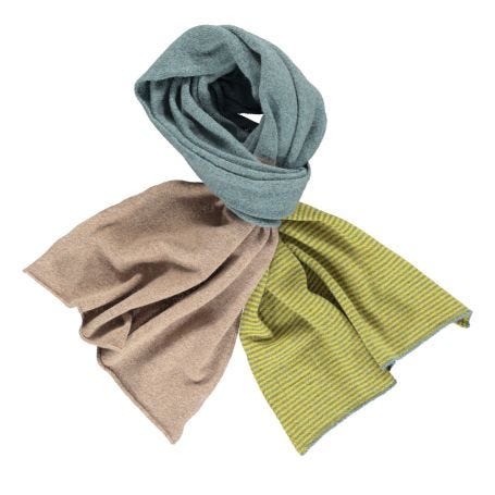 Lambswool Scarf Stripe Green Grey and Orange