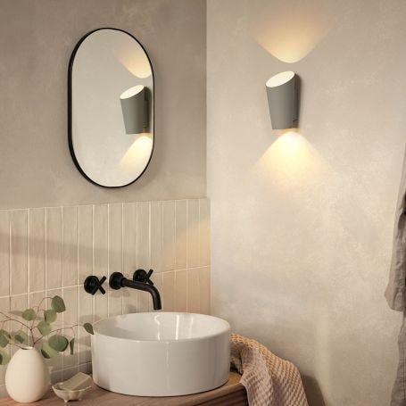 LED Outdoor or Bathroom Wall Light Torch Silver Grey