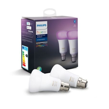 Hue Smart Bulb White Colour Ambiance 9W A60 B22 LED Set of 2