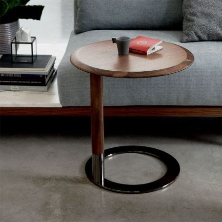 Jok Side Table Round Walnut Top Brass Base