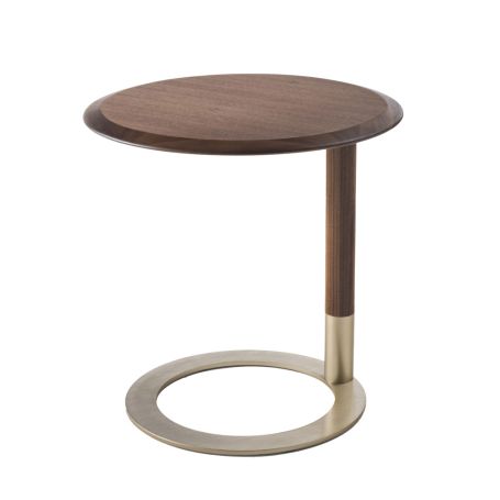 Jok Side Table Round Walnut Top Brass Base
