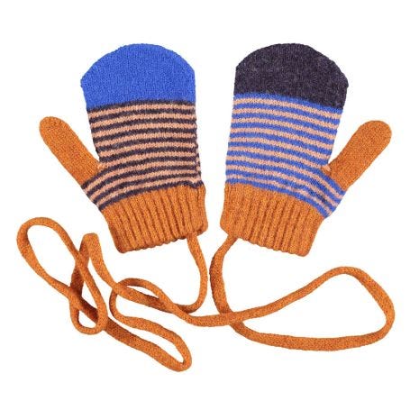 Kids Lambswool Mittens Blue Stripe