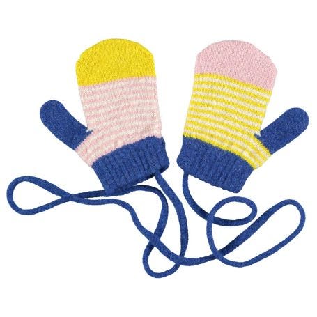 Kids Lambswool Mittens Pink Stripe