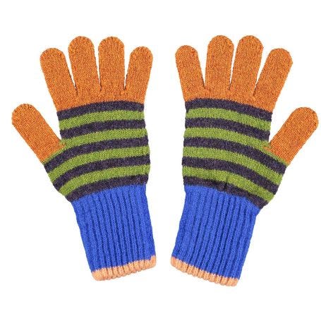 Kids Lambswool Gloves Blue Stripe