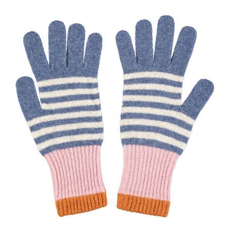 Womens Lambswool Gloves Denim Stripe