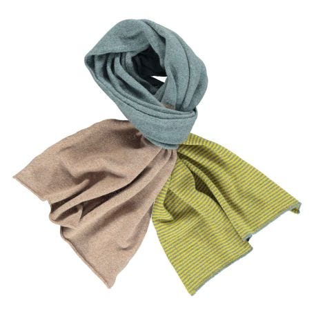 Lambswool Scarf Wide Stripe Seagreen and Electric Yellow
