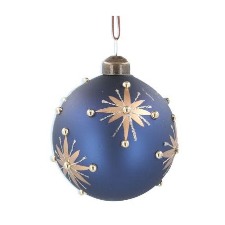 Glass Ball Decoration Matt Blue with Matt Gold Stars