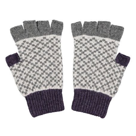Mens Lambswool Fingerless Gloves Grey and Purple