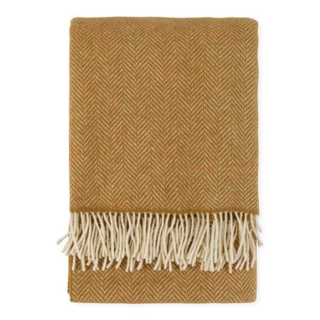 Merino & Cashmere Herringbone Throw Mustard 136 x 180cm