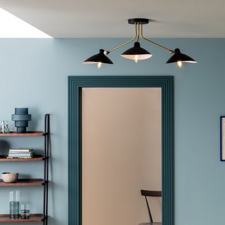 Milton 3 Arm Semi Flush Ceiling Light Black