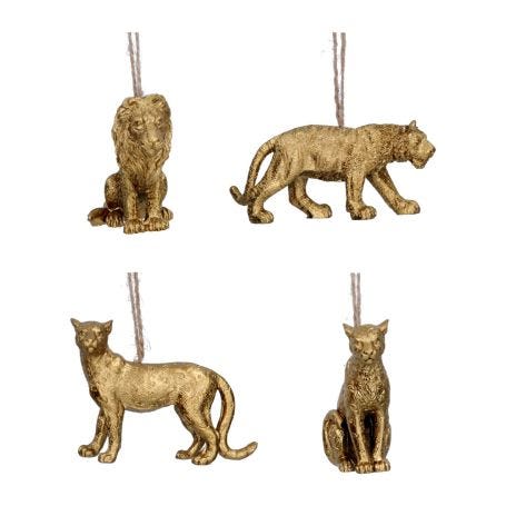 Old Gold Resin Jungle Cats Decoration Set of 4