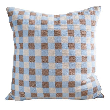 Poppy Merino Check Cushion Blue 50 x 50cm