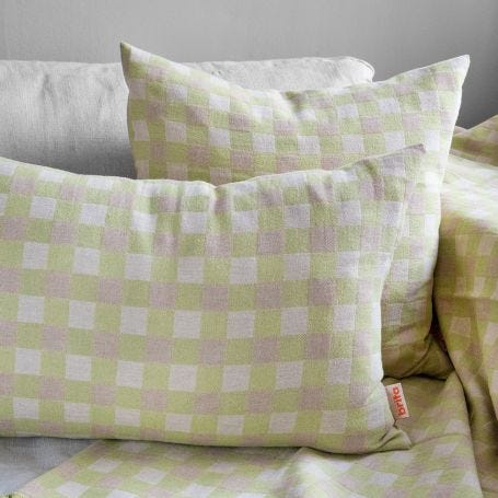 Poppy Merino Check Cushion Green 50 x 50cm