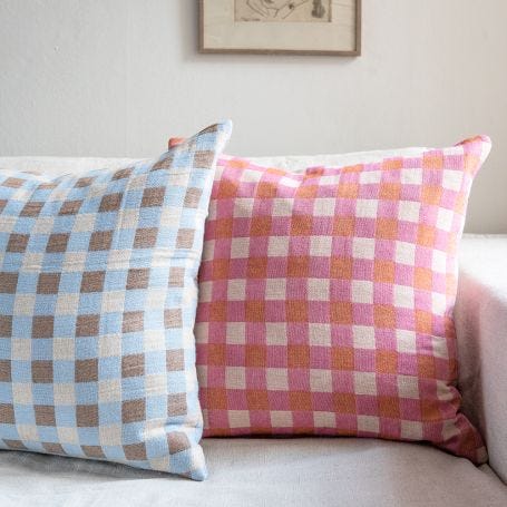 Poppy Merino Check Cushion Pink 50 x 50cm
