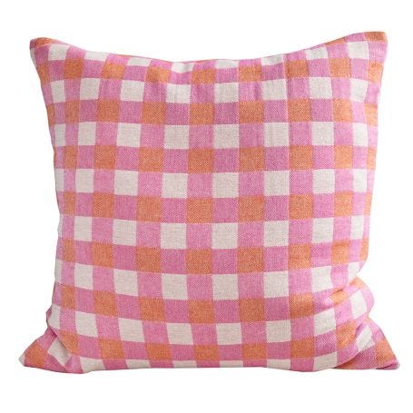 Poppy Merino Check Cushion Pink 50 x 50cm