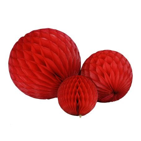 Honeycomb Ball Decoration Red Set of 3