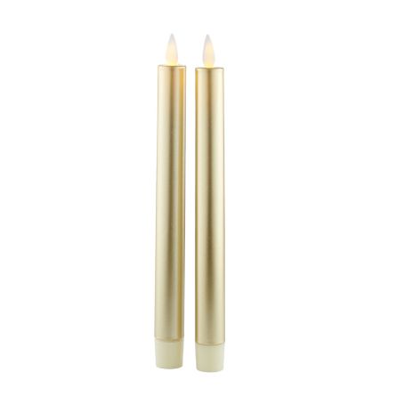 Sara LED Indoor Flameless Dinner Candle Tall Gold 25cm Set of 2