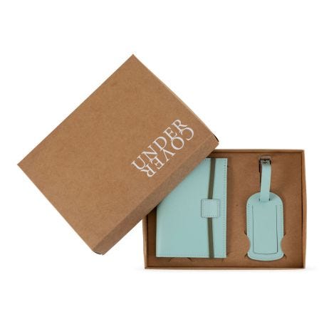 Seafoam and Khaki Luggage Tag and Passport Set