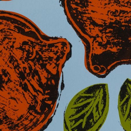 Frutetto Arancia on Light Blue Print 50 x 70cm
