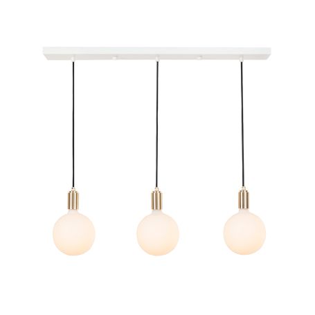Linear Triple Pendant Canopy with Brass Fittings and 3 Sphere IV Bulbs