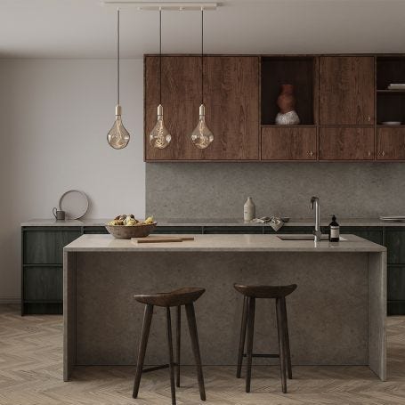 Linear Triple Pendant Canopy with Brass Fittings and 3 Sphere IV Bulbs