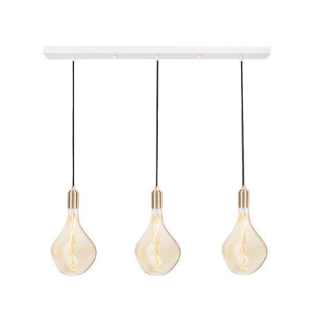Linear Triple Pendant Canopy with Brass Fittings and 3 Voronoi II Bulbs