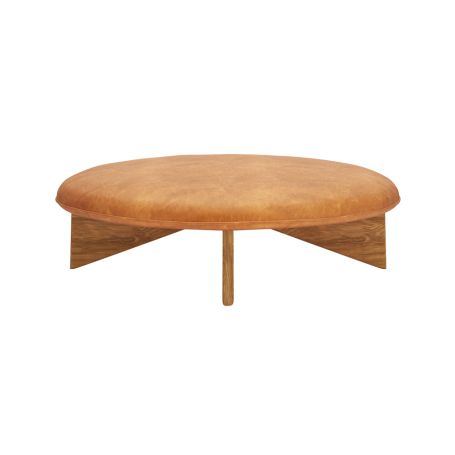 Utility Footstool Large Vintage Cognac Leather Lacquered Oak Frame