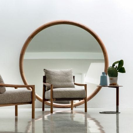 Giove Round Wall/Floor Mirror Walnut