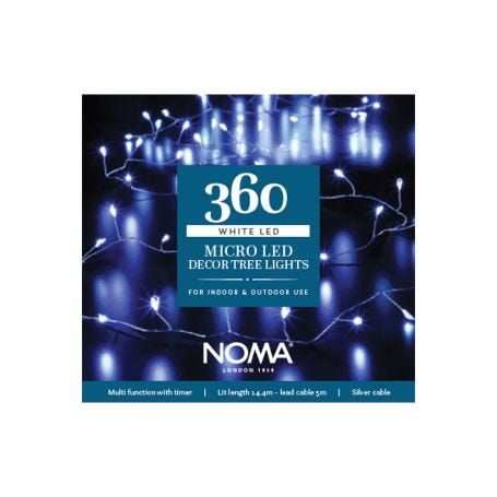 White 360 LED Indoor or Outdoor Micro String Lights Silver Cable