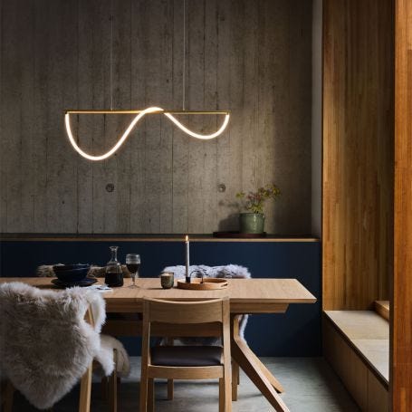 Wave LED Long Pendant Light Satin Gold