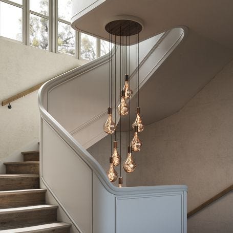 Large White Canopy with 9 Walnut Pendants