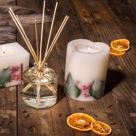 Winter Spice Tall Pillar Candle with Botanicals