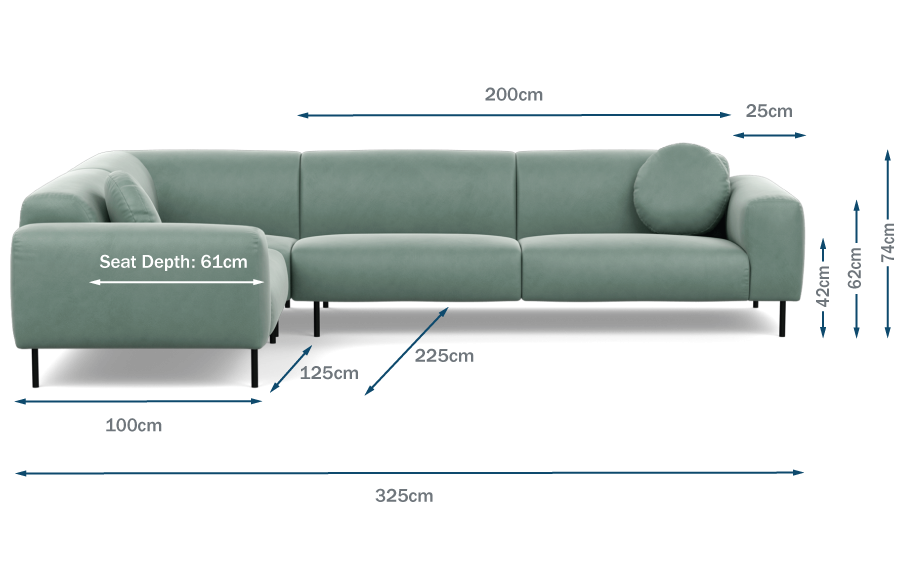 Luna Left Hand Facing Corner Sofa Technical Drawing