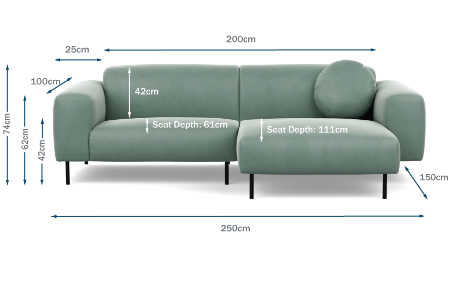 Luna Right Hand Facing Corner Chaise Technical Drawing