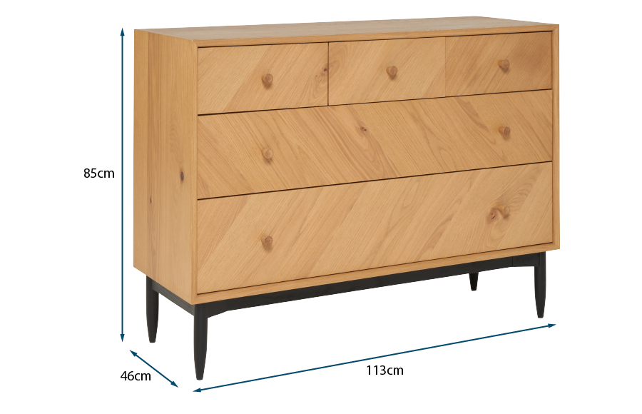 Monza 5 Drawer Wide Chest Oak Monza 5 Drawer Wide Chest Oak