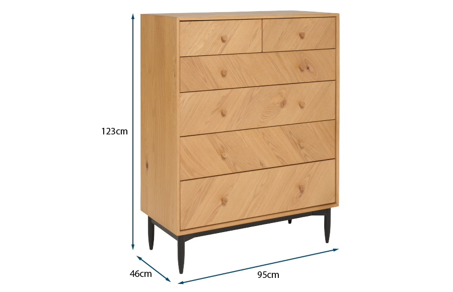 Monza 6 Drawer Chest Oak Monza 6 Drawer Chest Oak